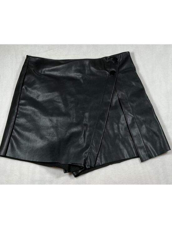 Love Tree Pants - Love Tree Black Faux Leather Wrap Skort Shorts Size L